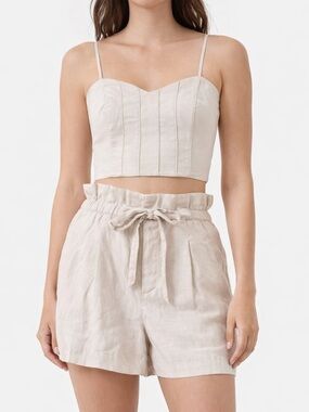 Club Monaco Linen Blend Two Piece Set Beige Crop Top & Paperbag Shorts Size 4